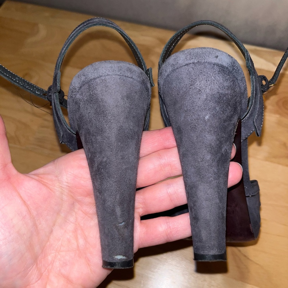 Prada Gray Leather Heels Sz 36 Women's Suede - Picture 6 of 8